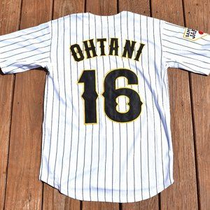 New! Shohei Ohtani Japanese Samurai White Pinstripe Baseball Jersey Men's Medium